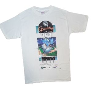 VINTAGE 90's Florida Marlins Opening Day Inaugural Game Joe Robbie Stadium Shirt